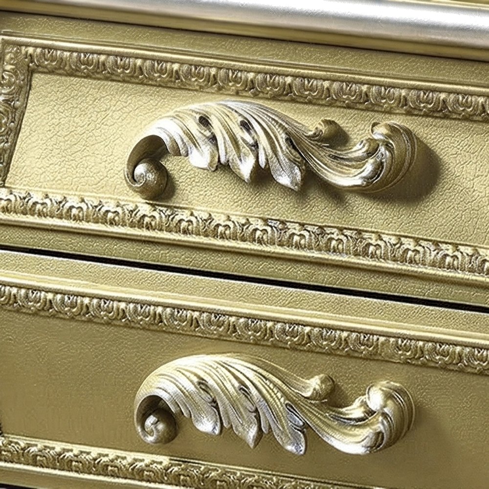 Transitional Resin Nightstand with Cabriole Legs, 3-Drawer Bedside, Gold
