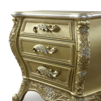 Transitional Resin Nightstand with Cabriole Legs, 3-Drawer Bedside, Gold