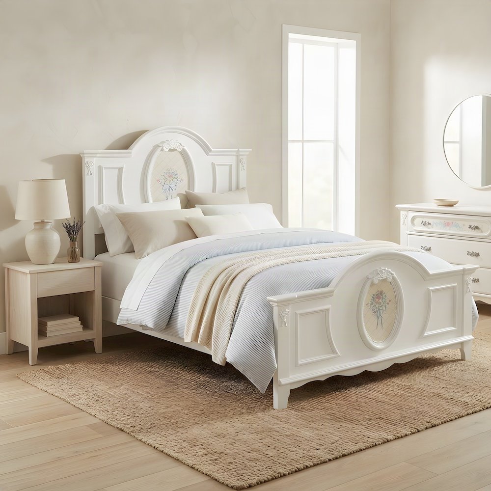 Full Size Wood Composite Platform Bed Frame, Transitional Bedframe, White