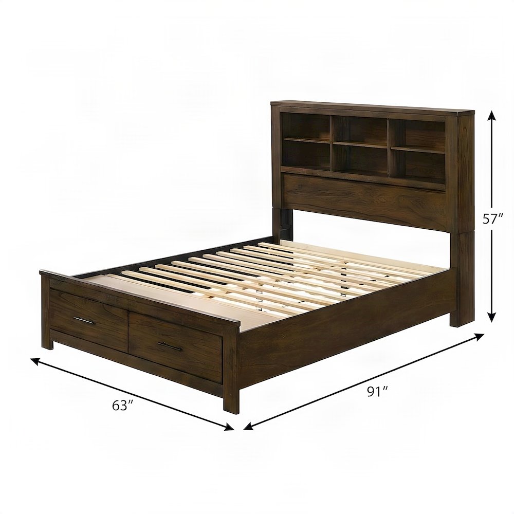 Queen Wood Platform Bed Frame with Headboard and Storage Drawers, Oak
