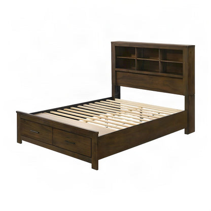 Queen Wood Platform Bed Frame with Headboard and Storage Drawers, Oak