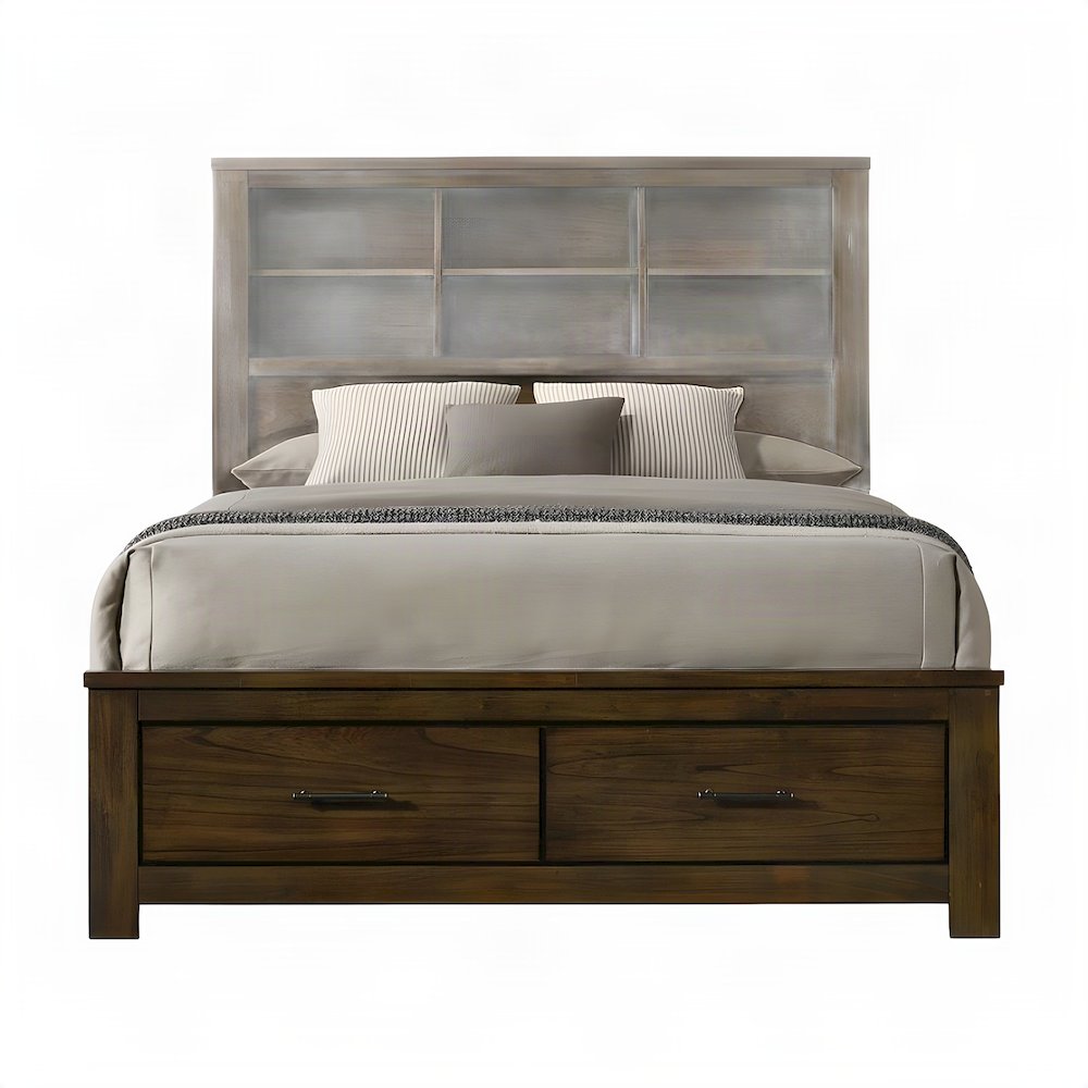 Queen Wood Platform Bed Frame with Headboard and Storage Drawers, Oak