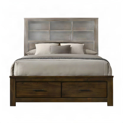 Queen Wood Platform Bed Frame with Headboard and Storage Drawers, Oak