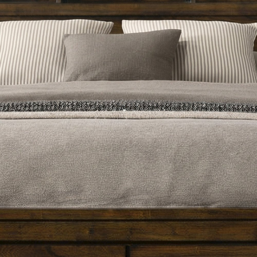 Queen Wood Platform Bed Frame with Headboard and Storage Drawers, Oak