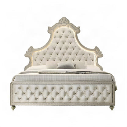 Velvet Upholstered Contemporary Platform Bed with, Beige Velvet, Eastern King
