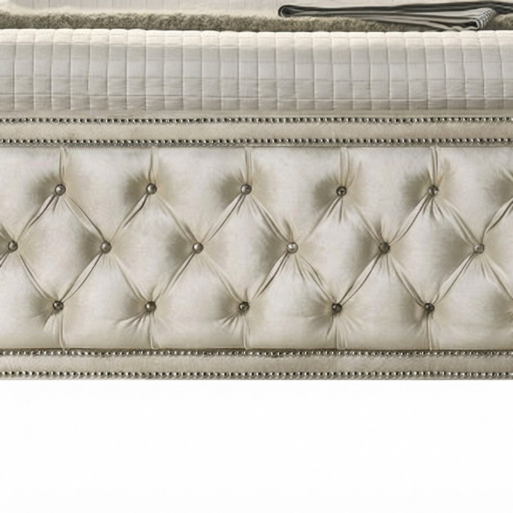 Velvet Upholstered Contemporary Platform Bed with, Beige Velvet, Eastern King
