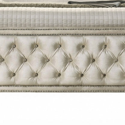 Velvet Upholstered Contemporary Platform Bed with, Beige Velvet, Eastern King