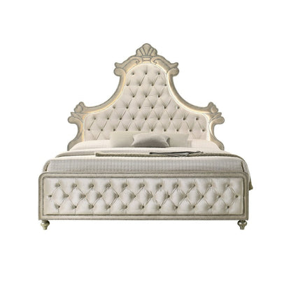 Lucienne Queen Bed w/LED Beige Velvet
