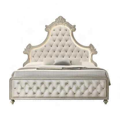 Velvet Upholstered Contemporary Platform Bed with, Beige Velvet, Queen