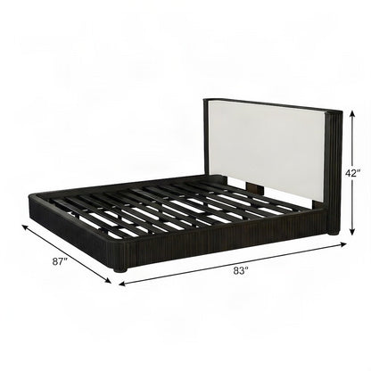 Upholstered King Platform Bed Frame with Tall Headboard, Beige Linen & Espresso