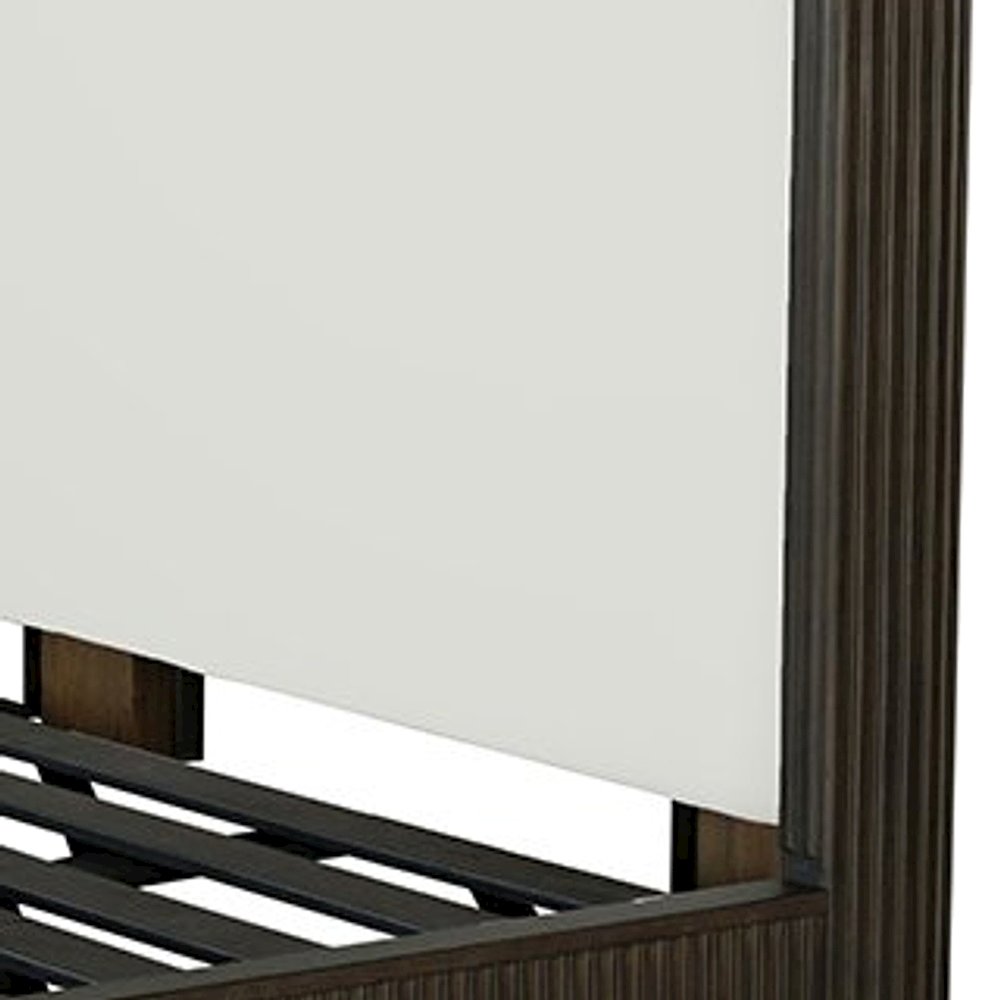 Upholstered King Platform Bed Frame with Tall Headboard, Beige Linen & Espresso