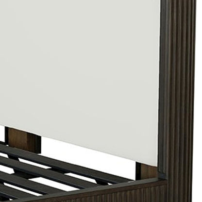 Upholstered King Platform Bed Frame with Tall Headboard, Beige Linen & Espresso
