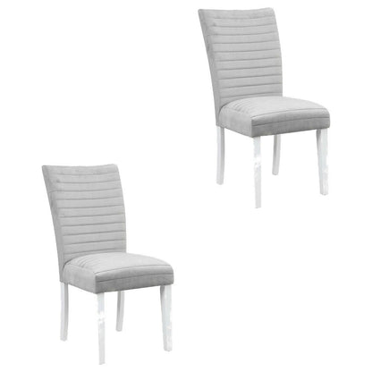 Velvet Dining Side Chair, Gray Velvet, Faux Crystal Diamonds &White High Gloss, Set of 2