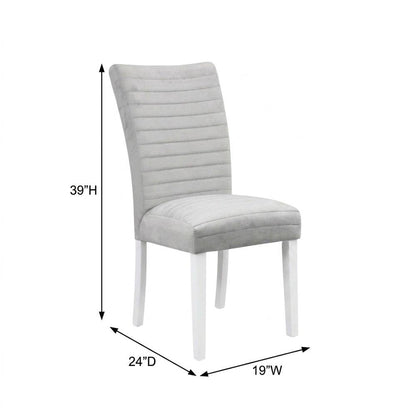 Velvet Dining Side Chair, Gray Velvet, Faux Crystal Diamonds &White High Gloss, Set of 2
