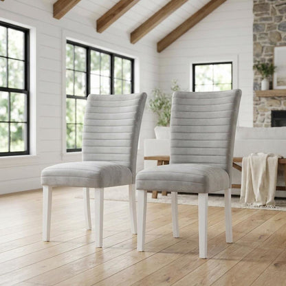 Velvet Dining Side Chair, Gray Velvet, Faux Crystal Diamonds &White High Gloss, Set of 2