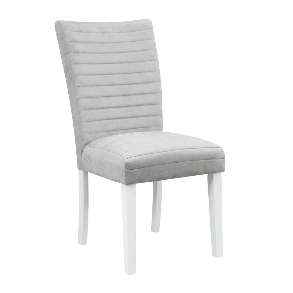 Velvet Dining Side Chair, Gray Velvet, Faux Crystal Diamonds &White High Gloss, Set of 2