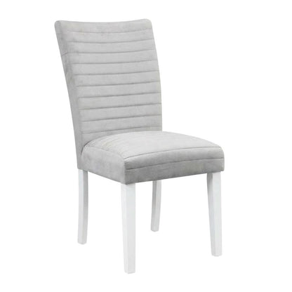 Velvet Dining Side Chair, Gray Velvet, Faux Crystal Diamonds &White High Gloss, Set of 2