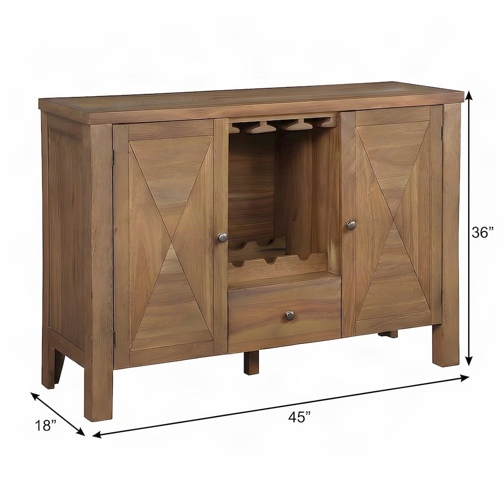 Acacia Veneer Dining Server with Fabric Drawer, Open Shelves, Gray Fabric