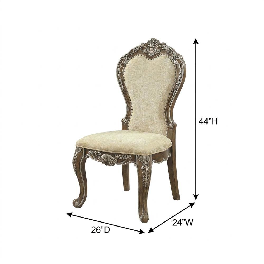 Upholstered Wood Dining Chairs with Transitional Style, Antique Oak, Set of 2