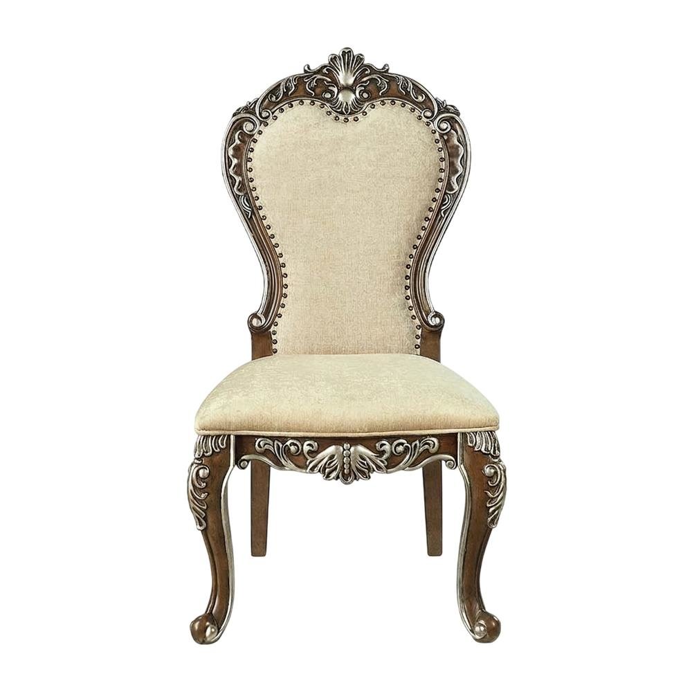 Upholstered Wood Dining Chairs with Transitional Style, Antique Oak, Set of 2