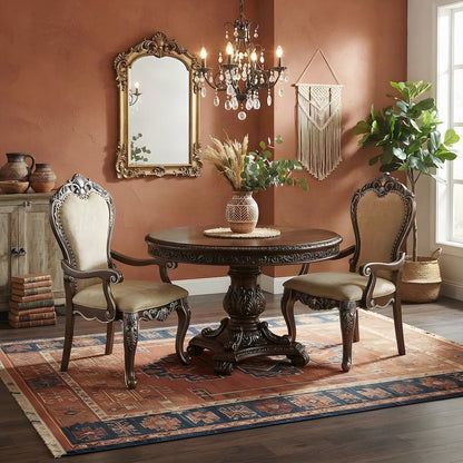 Upholstered Accent Chair with Wood Frame, Set of 2 Arm Chairs, Antique Oak