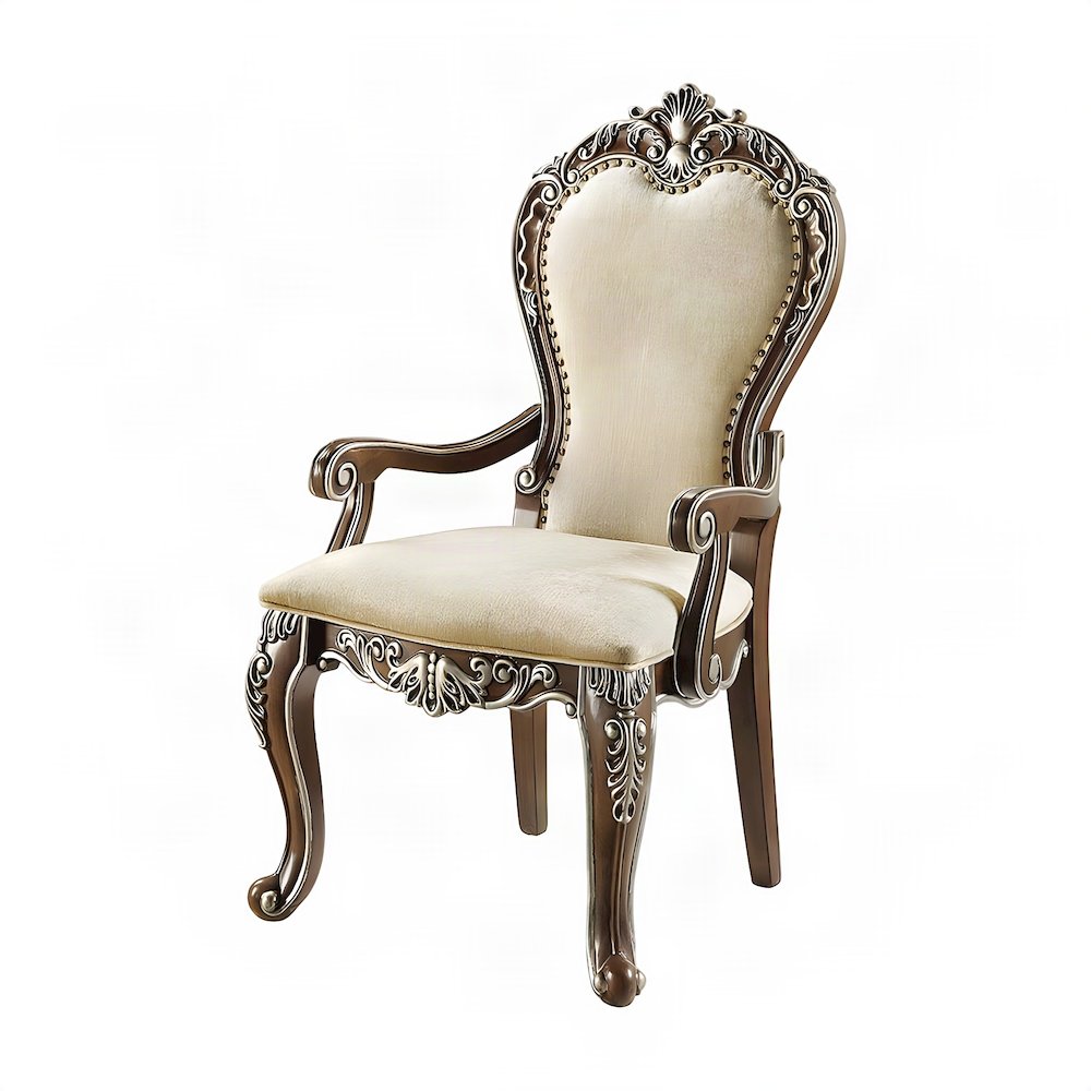 Upholstered Accent Chair with Wood Frame, Set of 2 Arm Chairs, Antique Oak