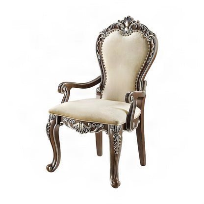Upholstered Accent Chair with Wood Frame, Set of 2 Arm Chairs, Antique Oak
