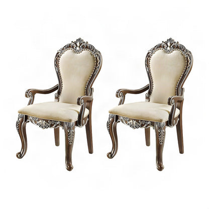 Upholstered Accent Chair with Wood Frame, Set of 2 Arm Chairs, Antique Oak