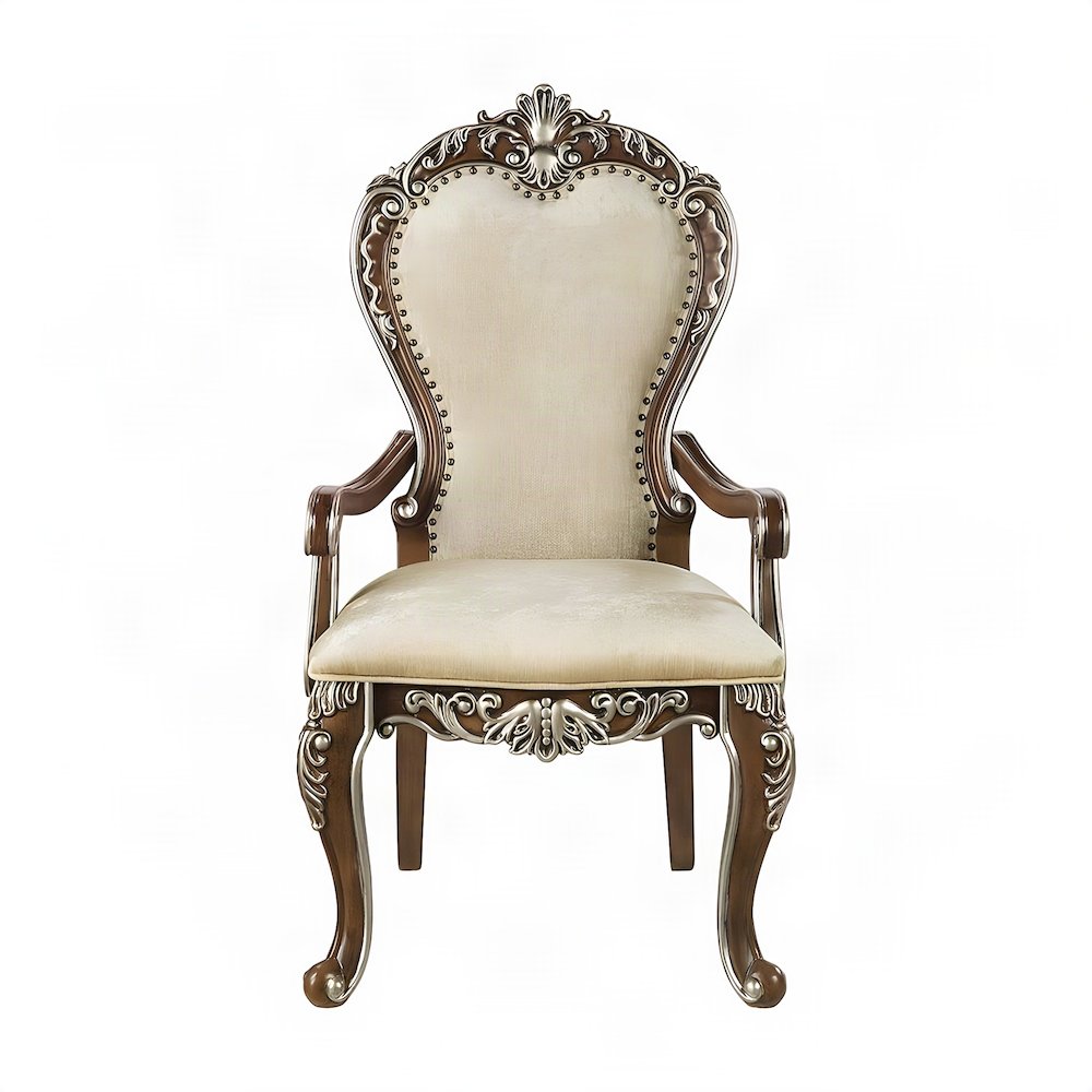 Upholstered Accent Chair with Wood Frame, Set of 2 Arm Chairs, Antique Oak