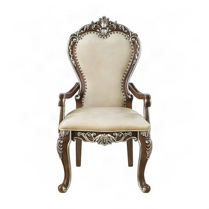 Upholstered Accent Chair with Wood Frame, Set of 2 Arm Chairs, Antique Oak
