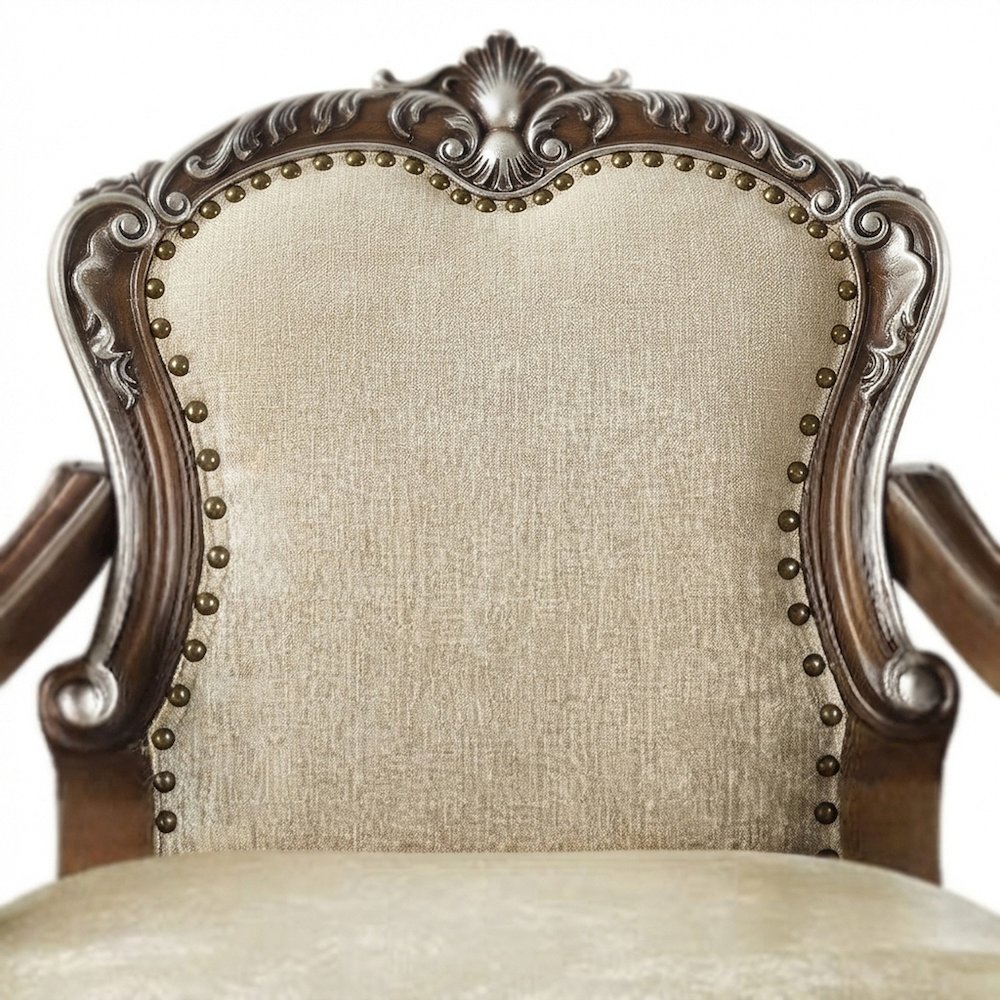 Upholstered Accent Chair with Wood Frame, Set of 2 Arm Chairs, Antique Oak