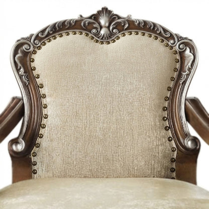 Upholstered Accent Chair with Wood Frame, Set of 2 Arm Chairs, Antique Oak