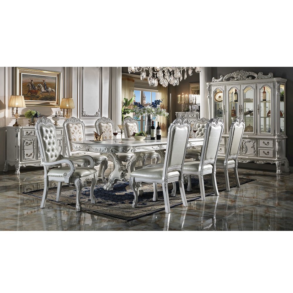 Dresden Side Chair (Set-2) Fabric, Synthetic Leather & Bone White