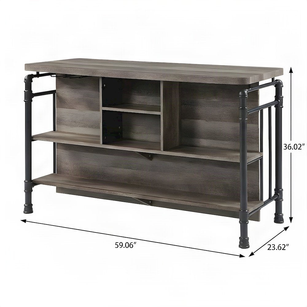 Composite Wood and Metal Kitchen Island with Storage, Antique Oak & Sandy Gray