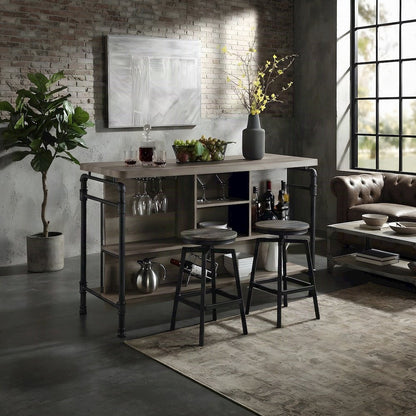 Composite Wood and Metal Kitchen Island with Storage, Antique Oak & Sandy Gray