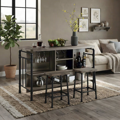 Composite Wood and Metal Kitchen Island with Storage, Antique Oak & Sandy Gray