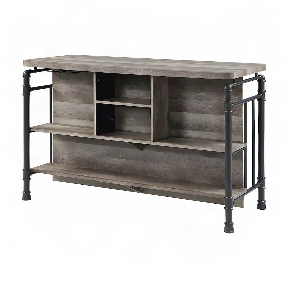 Composite Wood and Metal Kitchen Island with Storage, Antique Oak & Sandy Gray