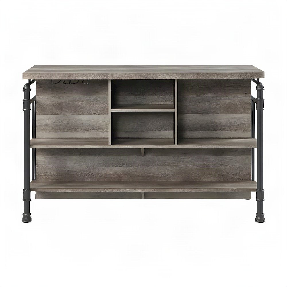 Composite Wood and Metal Kitchen Island with Storage, Antique Oak & Sandy Gray
