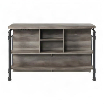 Composite Wood and Metal Kitchen Island with Storage, Antique Oak & Sandy Gray
