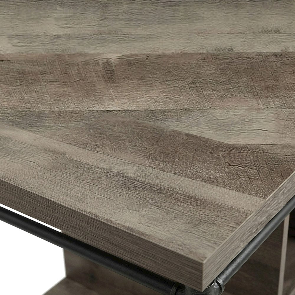 Composite Wood and Metal Kitchen Island with Storage, Antique Oak & Sandy Gray