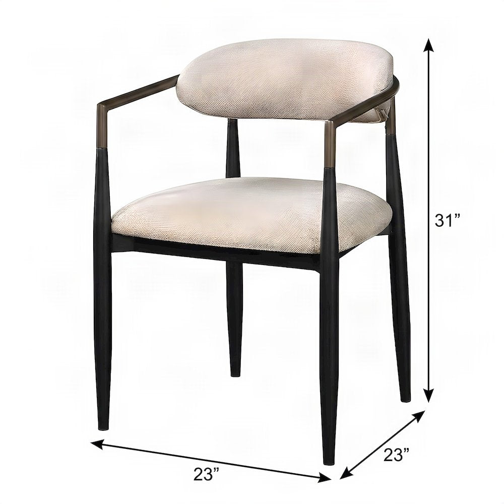 Linen Upholstered Dining Arm Chairs with Wood-Metal Frame, Beige Linen & Black
