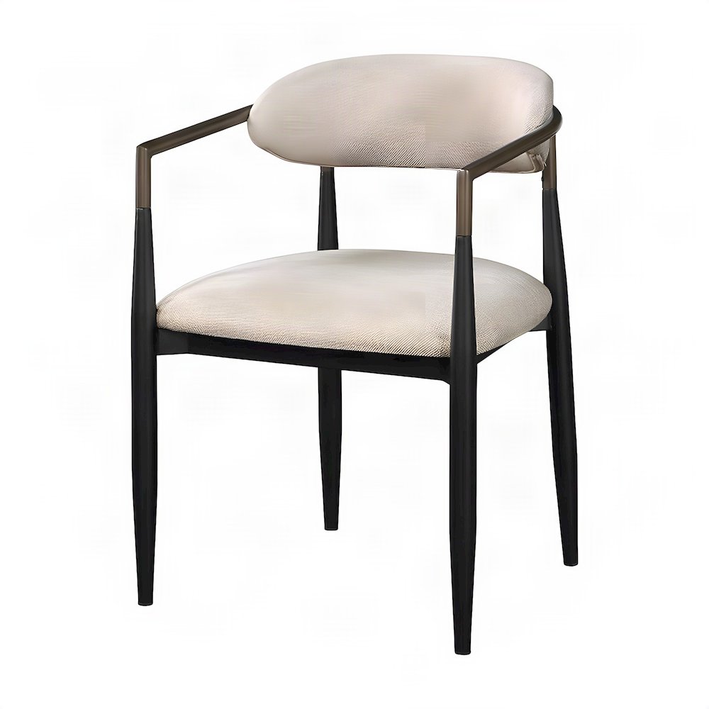 Linen Upholstered Dining Arm Chairs with Wood-Metal Frame, Beige Linen & Black