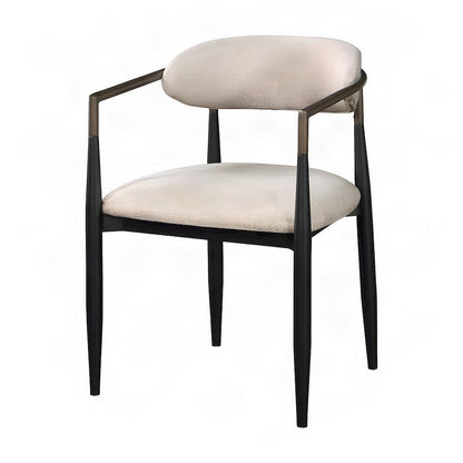 Linen Upholstered Dining Arm Chairs with Wood-Metal Frame, Beige Linen & Black