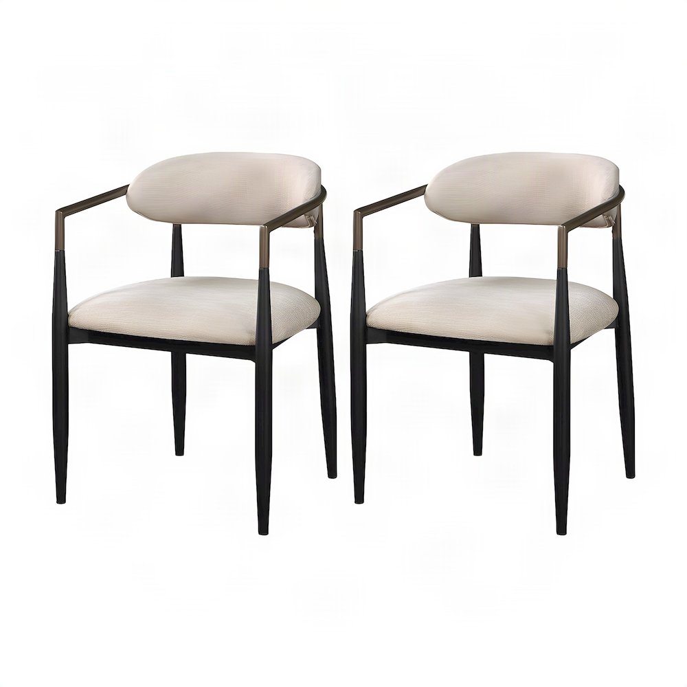 Linen Upholstered Dining Arm Chairs with Wood-Metal Frame, Beige Linen & Black