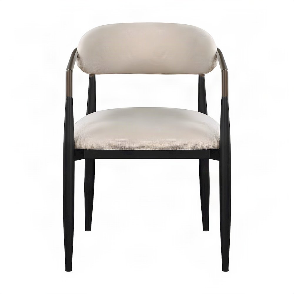 Linen Upholstered Dining Arm Chairs with Wood-Metal Frame, Beige Linen & Black