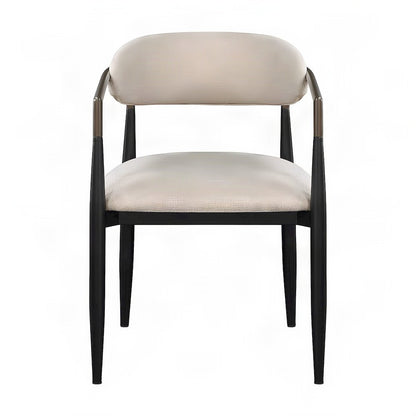 Linen Upholstered Dining Arm Chairs with Wood-Metal Frame, Beige Linen & Black