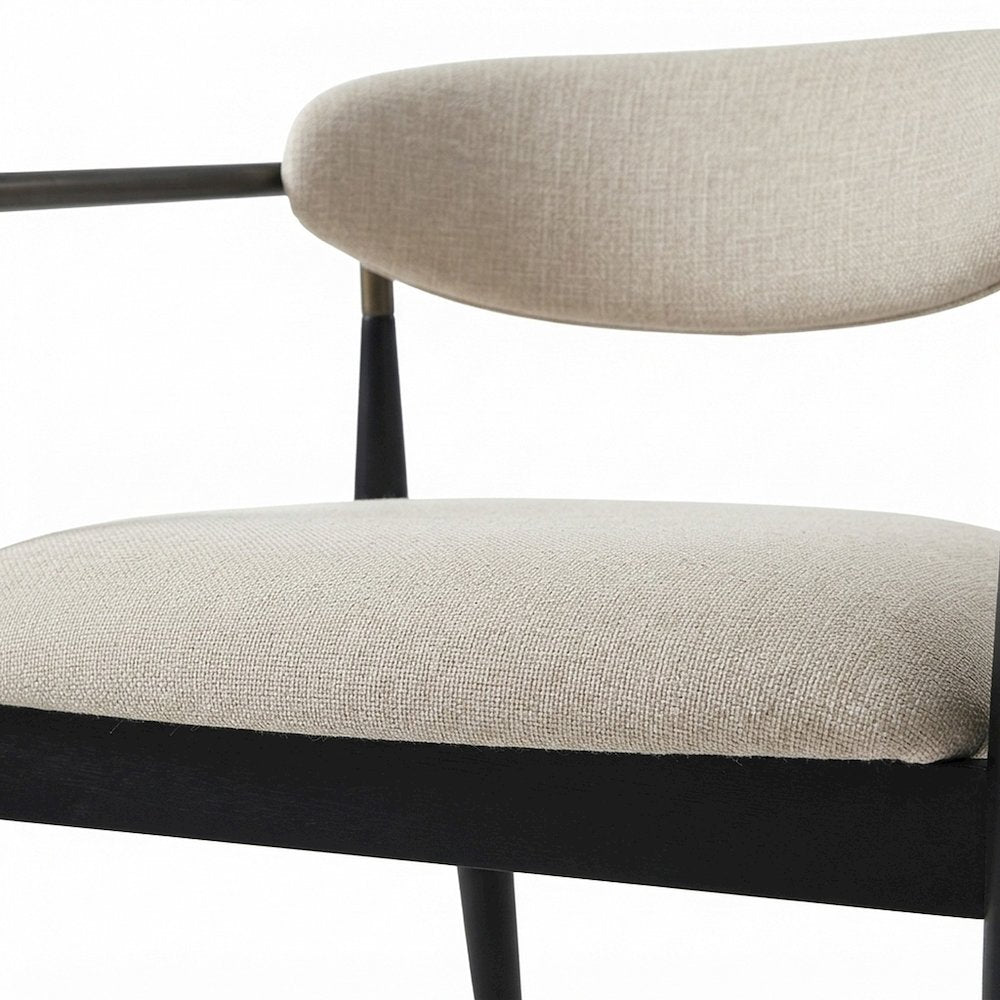 Linen Upholstered Dining Arm Chairs with Wood-Metal Frame, Beige Linen & Black