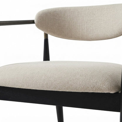 Linen Upholstered Dining Arm Chairs with Wood-Metal Frame, Beige Linen & Black
