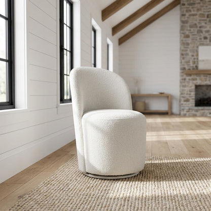 Boucle Swivel Accent Chair, Dining or Living Room Side Chair, Beige Boucle, Set of 2