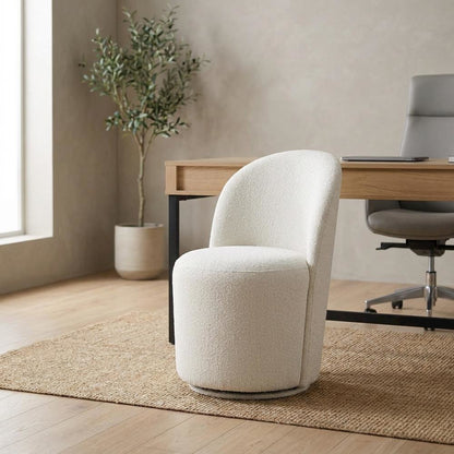 Boucle Swivel Accent Chair, Dining or Living Room Side Chair, Beige Boucle, Set of 2